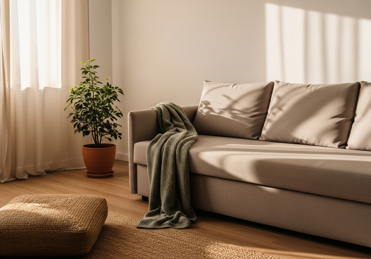 Sala de estar minimalista limpa e acolhedora